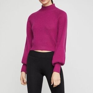 BCBGMaxAzria Merino Wool Magenta Mock Neck Bishop Bell Sleeve Sweater
